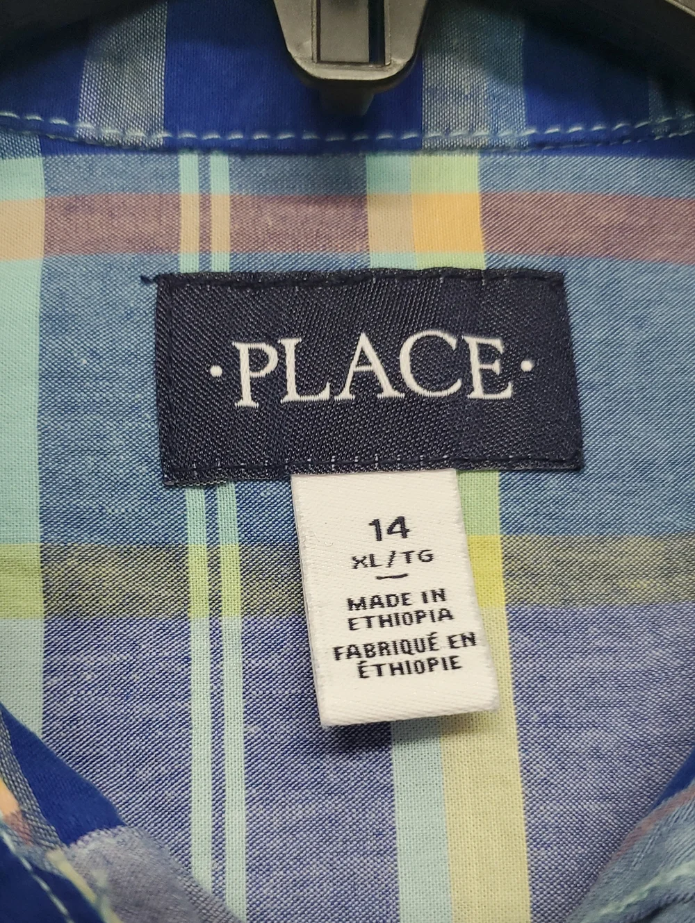 (2) The Children's Place Blue Plaid & Navy Short-Sleeve Button Shirts